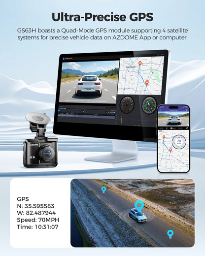 AZDOME Dash Cam GS63H 4K Built-In GPS Wi-Fi Dash Car Camera with Starvis 2.4" Screen WDR Night Vision Car DVR Parking Monito