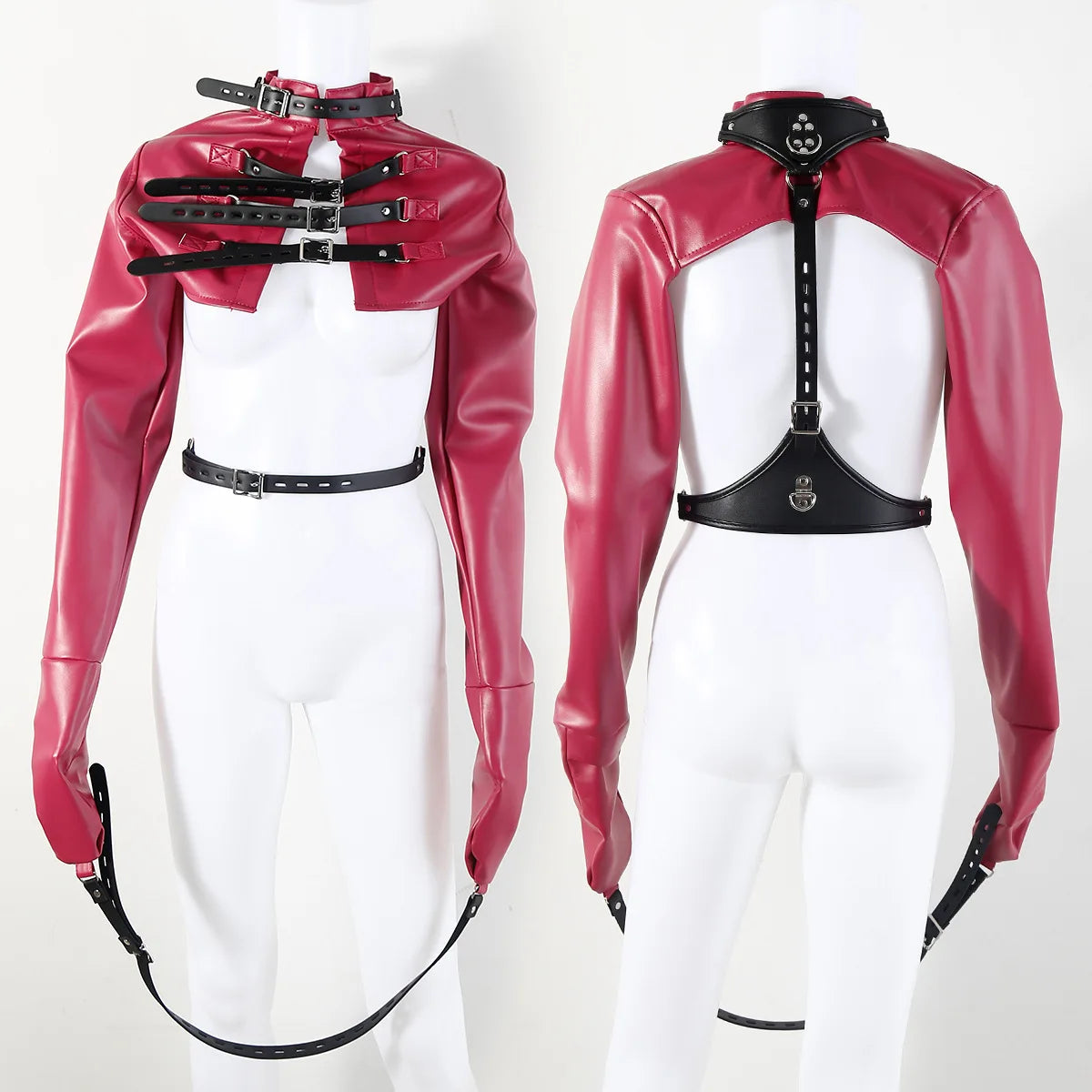 BDSM PU Leather Arm Restraint Straightjacket Bondage Slave Jacket for Women Men Adult Sex Toy Role Play Fetish Gear Tool