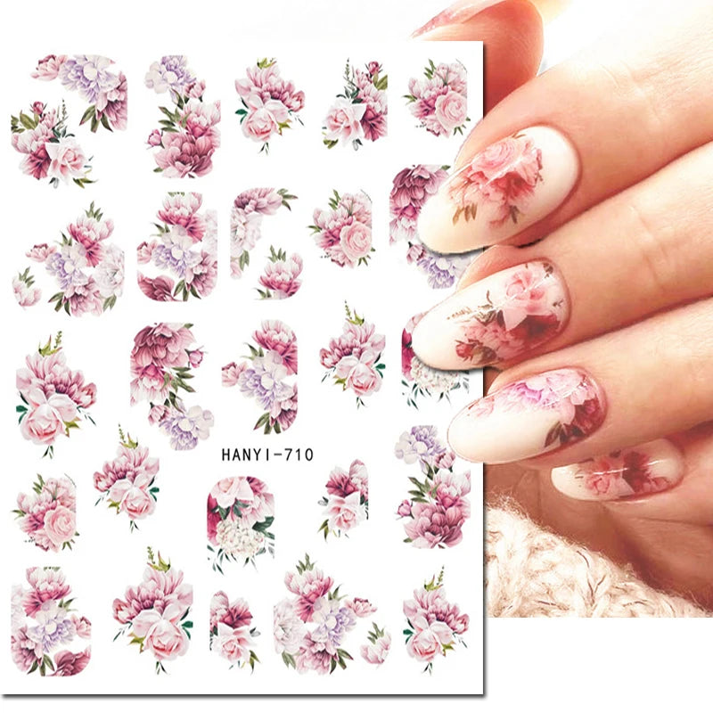 3d Nail Art Decals Elegant White RoyalBlue Roses Flowers Adhesive Sliders Nail Stickers Decoration For Nail Manicure