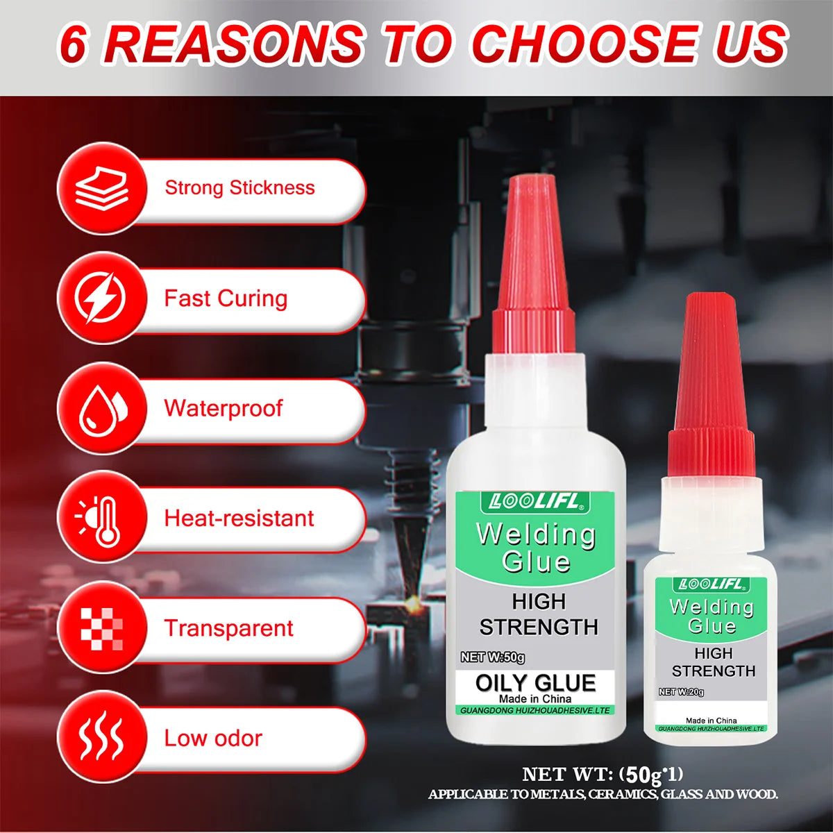Loolifl50G High-Strength Oil-Based Welding Glue - Universal Oil-Based Welding Glue Suitable for Resin, Ceramics, Metal, Glass, Plastic, and Wood, Equipped with a Dispensing Device.