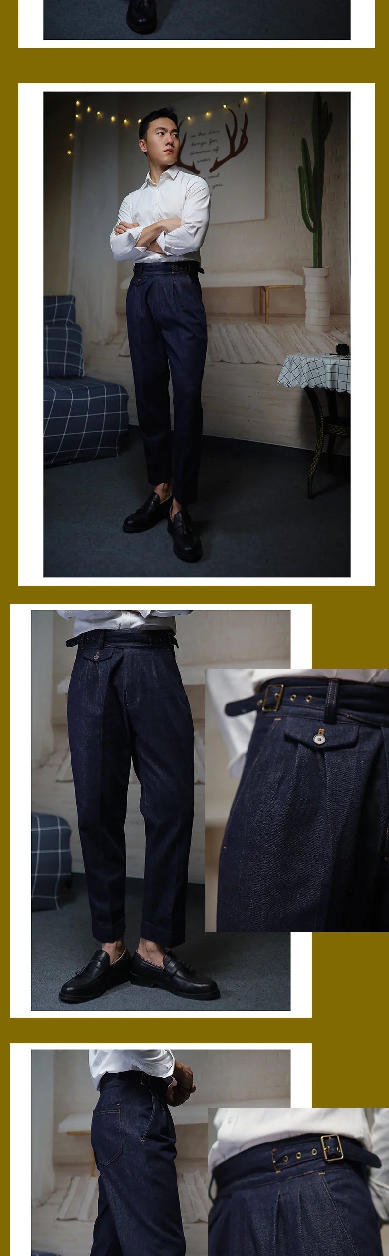 POT&CRAFTSMAN gurkha men's vintage denim denim pants Europe and the United States Slim Western pants Tibetan nine-minute pants