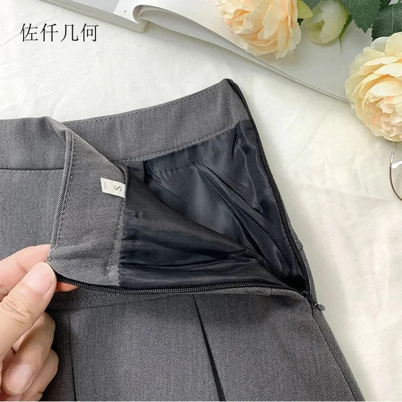 2025 New Black and Grey Pleated Skirt Women High Waist Mini Vintage Solid Skirts Korean Fashion School Uniform Streetwear