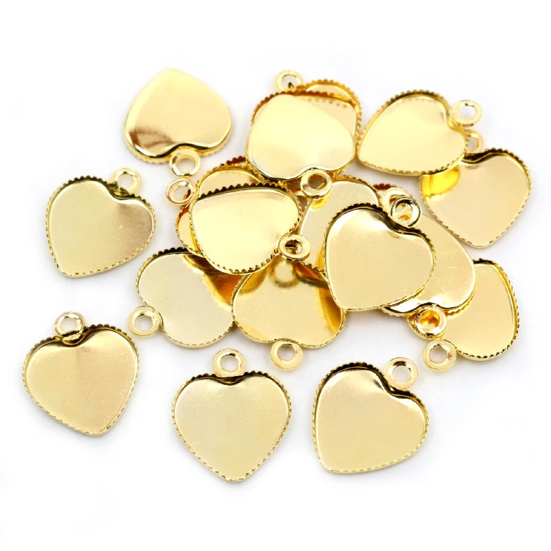 30pcs 12mm Stainless Iron Material Heart Blank Base Setting Fit 12mm Heart Cabochon Pendant Bezel Trays DIY Jewelry Findings