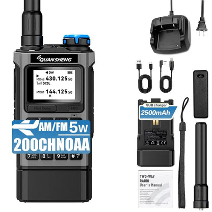 QUANSHENG K1 Air Band Walkie Talkie Wireless Copy Frequency Meter Type-C Charging NOAA Multi-Band Portable Two Way Radio UV