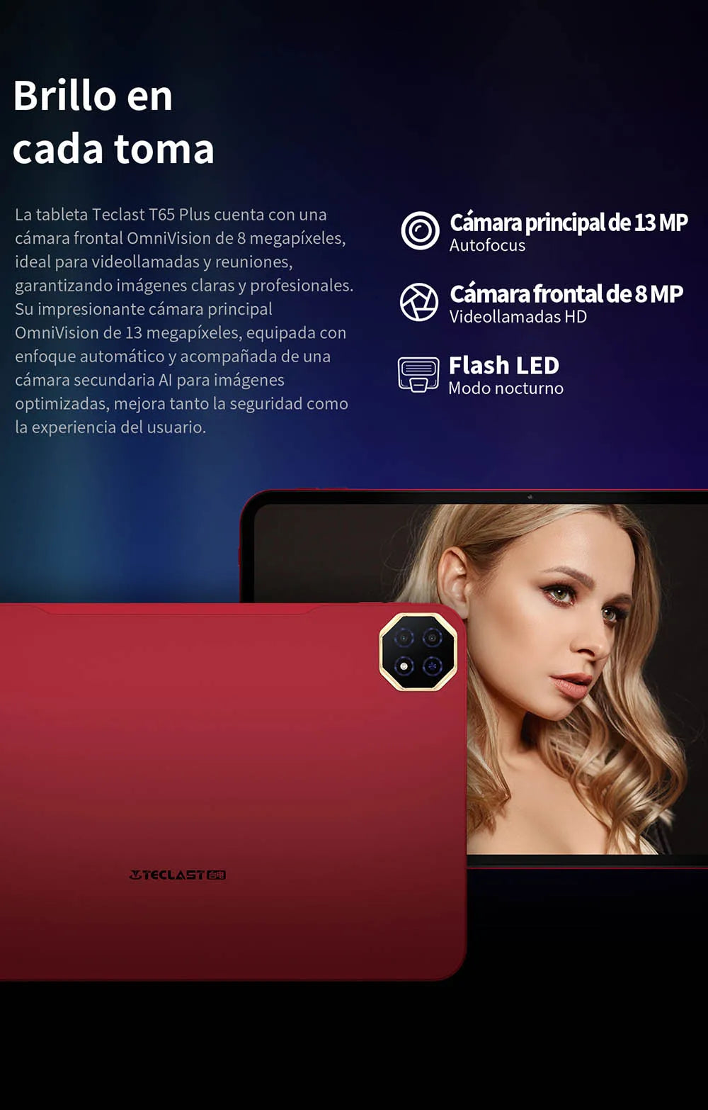 Teclast T65 Plus, 13.4" Tablet, 120Hz Maximum Display, Android 15, Max. 20GB RAM+256GB ROM, Helio G99, 8 cores, 1920x1200, 4G networks and calls, dual SIM card slots, 5G WiFi, GPS, 13MP+8MP