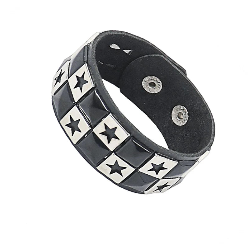 New Punk Dark PU Bracelet For Women Men Hip Hop Rock Chain Multi Layered Bracelet Trend Retro Gothic Jewelry Dancer Accessories