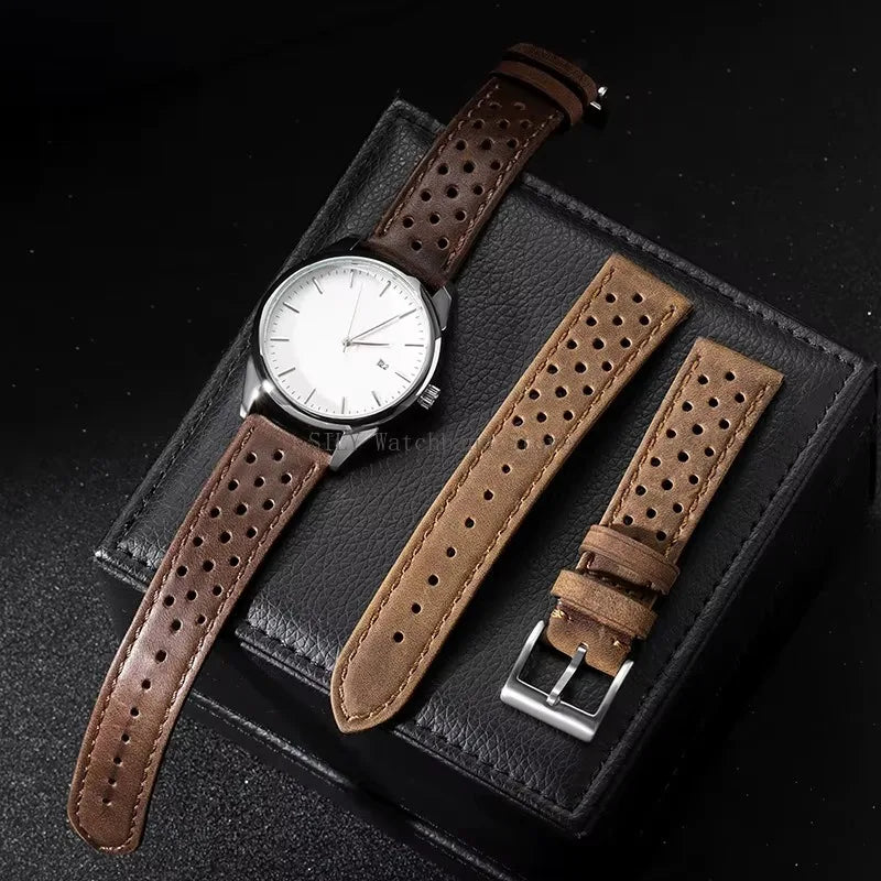 Breathable Leather Strap Men Women Universal Cowhide Watchband Business Wristbelt Band Sport Bracelet Accessories 18mm 20mm 22mm