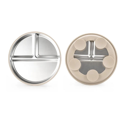 New Non-Slip Stainless Steel Kids Plate with Suction Anti Breakage Divided Baby Plates Silicone Sleeves Removable Toddler Bowls