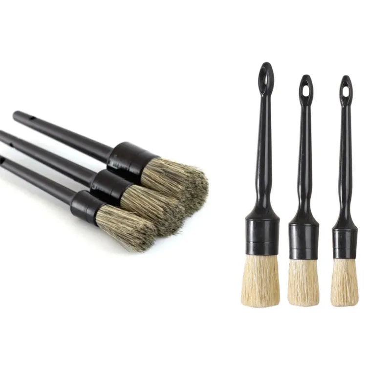 3/6Pcs Natural Boar Hair Car Detailing Brush Set Soft Bristle Car Cleaning Brush Kits Auto Tire Wheel Wash Exterior Accessories