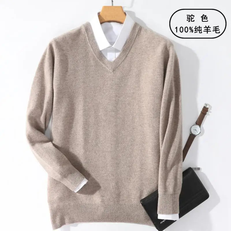 Super 100% Cashmere Sweater 2021 Men Pullover Autumn Winter Warm Classic V-neck Sweaters Male Jumper Jersey Hombre Pull Homme