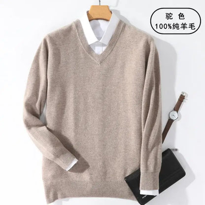 Super 100% Cashmere Sweater 2021 Men Pullover Autumn Winter Warm Classic V-neck Sweaters Male Jumper Jersey Hombre Pull Homme