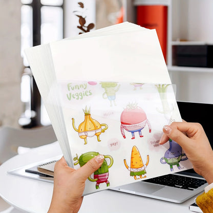 50 Sheets A4 Size Clear No-Waterproof Sticker Paper for Inkjet Printer,8.3 X 11.7 Inches Printable Self Adhesive Printer Sticker