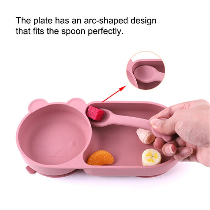 Baby Silicone Suction Cup Bowl Cute Bear Design Macaron Color 100% Food Grade Silicone BPA Free Double plate design for meals
