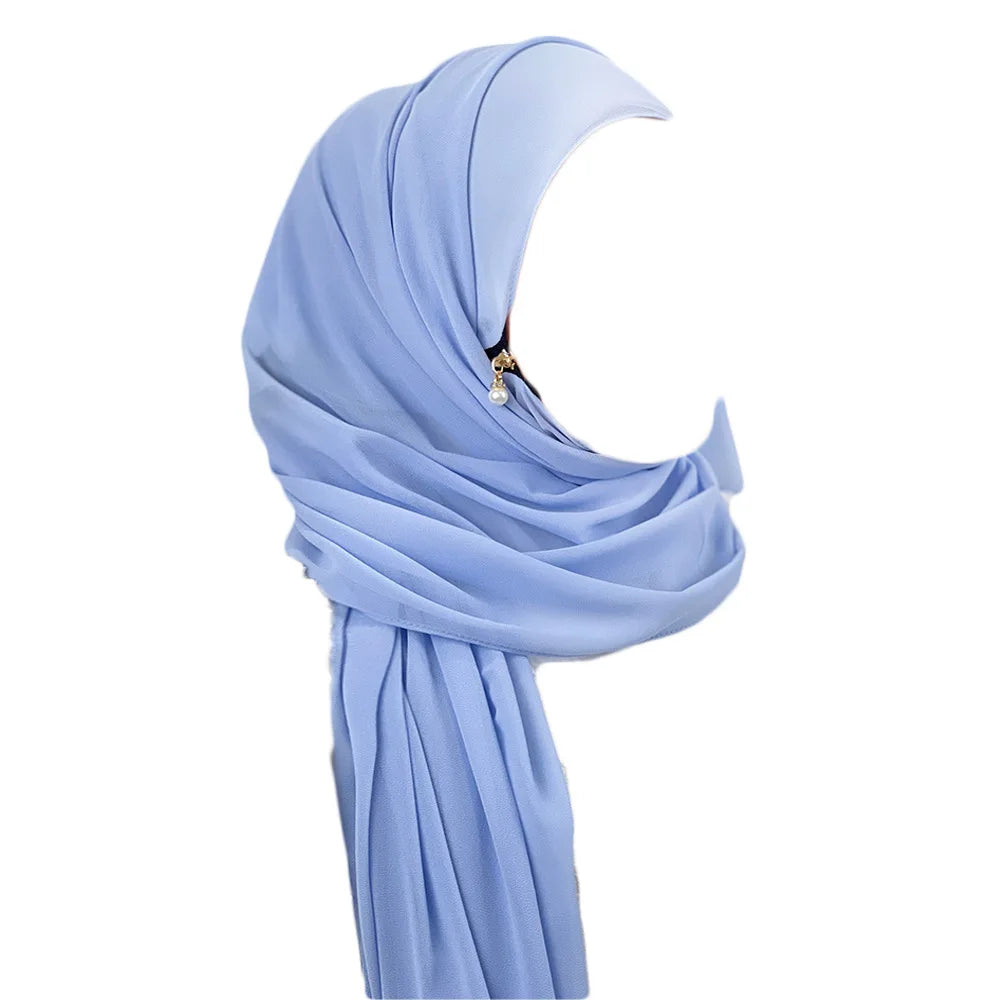 Muslim Hijab Arab Turkish Hijab with Zipper Chiffon Scarf Women's Fashion Plain Hijab Wrap Solid Color Shawl Headscaf 71x180cm