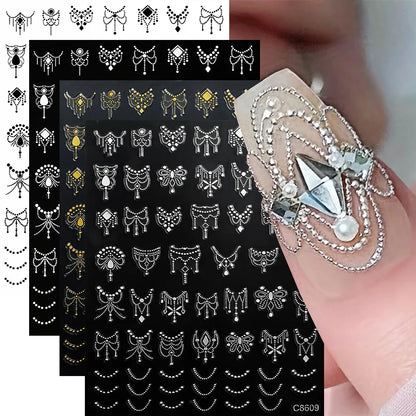 4pcs/set Roman Letters Nail Stickers 3D Black/White/Gold/Silver Alphabet Adhesive Nail Decasl English Letters DIY Manicure Decor