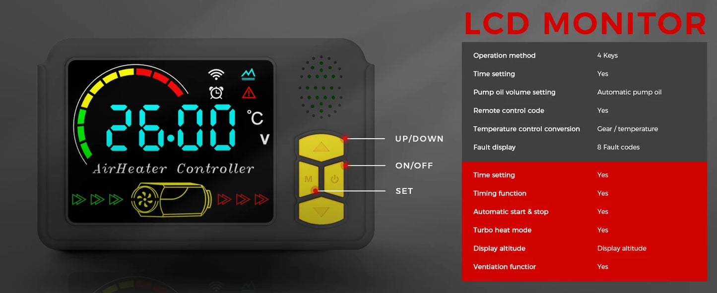 8KW Low Noise Diesel Air Heater 12V/24V/230V Auto Thermostat Diesel Parking Heater W/Bluetooth APP/LCD/Bracket For Motorhome Car