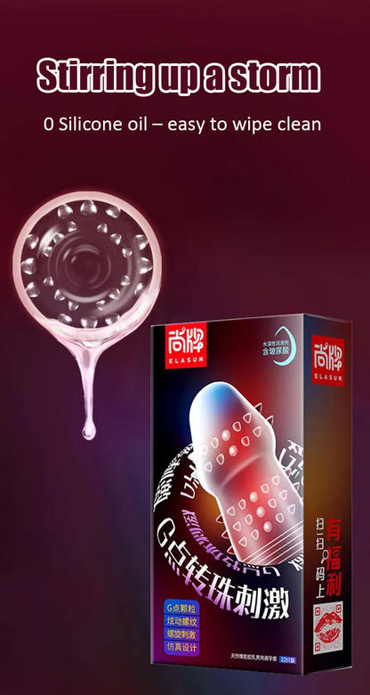 Elasun Condoms Delay for Men with Mustache Mutual Climax Orgasm Ribs Penis Sleeves for Men Delay Ejaculation G Spot Sex Toy