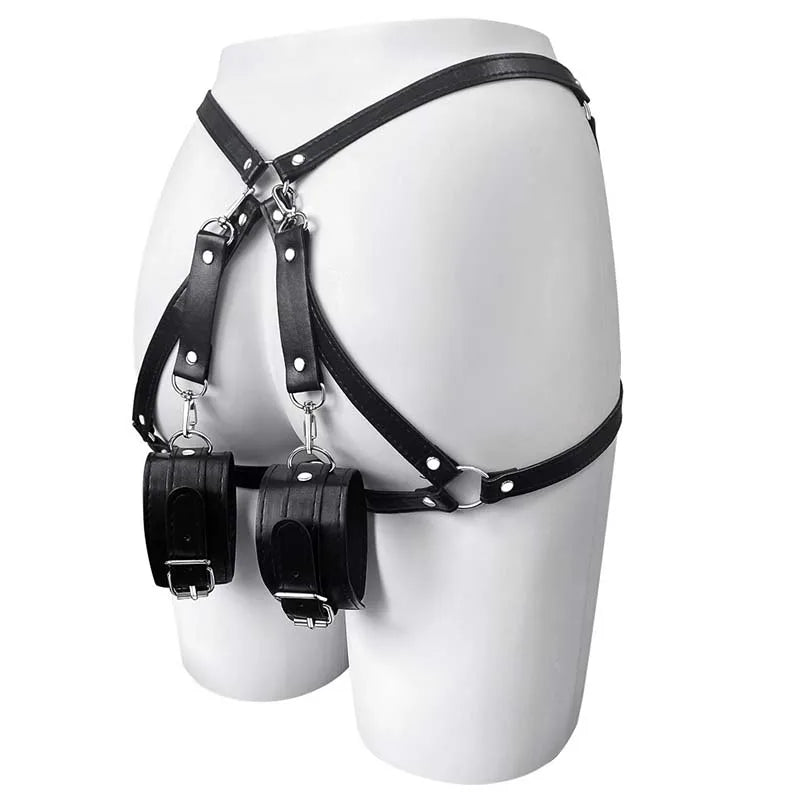 Women's Sexy Bow PU Leather Thigh Garter Harness BDSM Bondage Lingerie with Butt Wear And Suspender Belt Waist-To-Leg Adult Sex