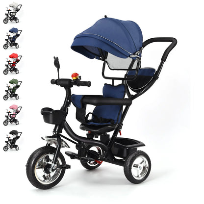 Baby scalable Tricycle 1 to 5 years, bike for elderly plus children, reversible seat, large basket and bag, larger wheels, with thrust handle, green/pink/black/red/blue/gray