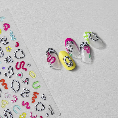 Collage Text English Letter Musical Note Star Graffiti Colorful 5D Love Heart Bowknot Nail Art Sticker Adhesive Manicure Decals