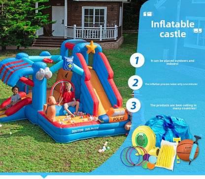 Doctor Dolphin Animal Inflatalbe Bounce House Jumping Castle With Slide Ball Pool Bouncy Castle For Kids Birthday Gift Toys