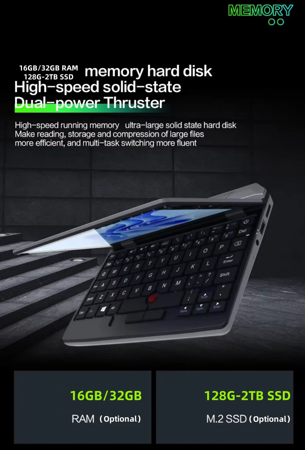 7 inch Pocket Laptop N95 Notebook Touch Screen Portable Netbook Win 11 Pro 8GB 16GB+1TB Mini PC Micro Computer Bluetooth 4.2