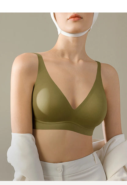 SUJIIN Sexy Seamless Wireless Bras for Women Push Up Padded Soft Support Invisible Lift V Neck Bralette Smooth Bra Female MX208