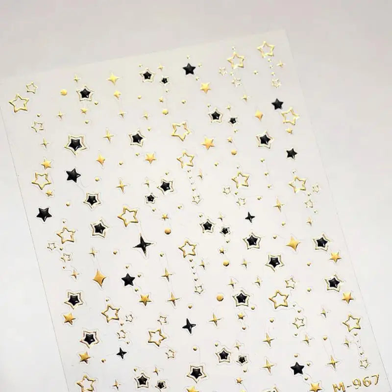 5D Luxury Star Nail Stickers for Nail Art Stars Black Silver Nail Decals Gilding Hollow Out Five-Pointed  Nail Art Design Slider