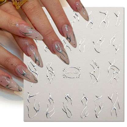 Golden Wave Line 3D Nail Sticker Marble Blue Geometry Abstract Nail Art Sliders Silver French Liner Decals Manicure Decorations