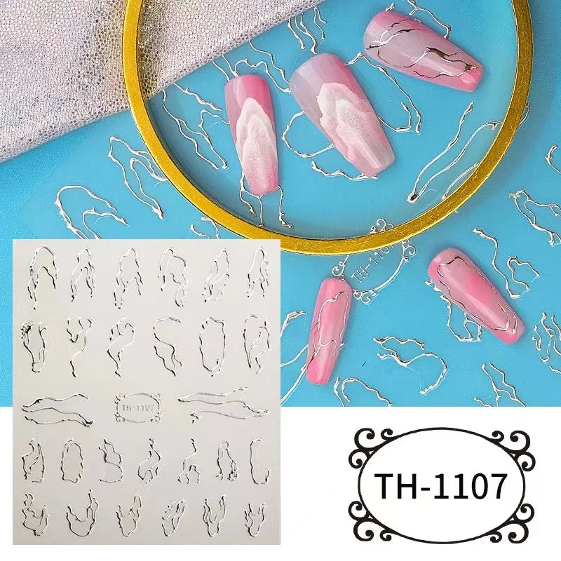 1PCS Marbled Nail Sticker 3D Abstract Lines Sticker Nail Art Supplies Nail Decals Y2K Laser Butterfly Ladies Nail Art Decoration