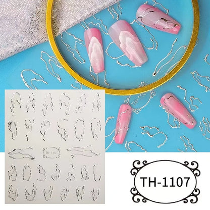 1PCS Marbled Nail Sticker 3D Abstract Lines Sticker Nail Art Supplies Nail Decals Y2K Laser Butterfly Ladies Nail Art Decoration