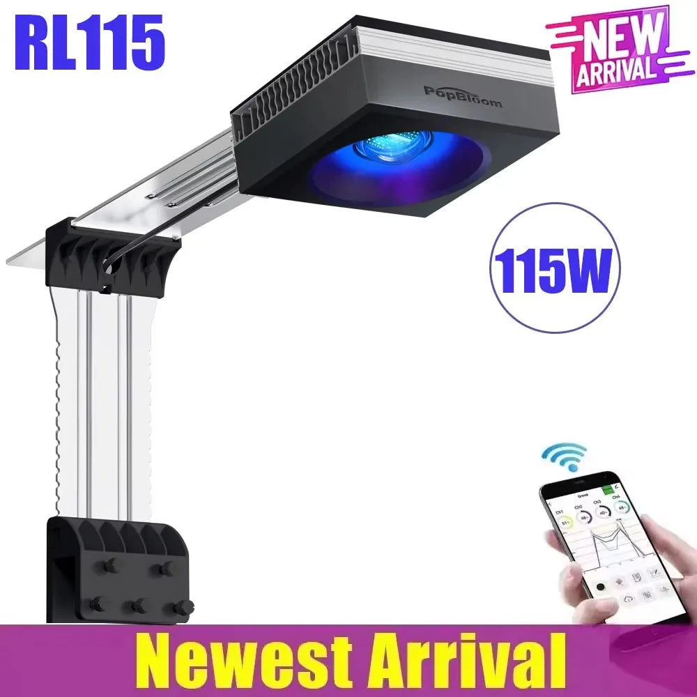 PopBloom WiFi Aquarium LED Light RL90/RL115, Professional Reef Aquarium Lamp Full Spectrum for Reef Coral SPS/LPS Fish Tank