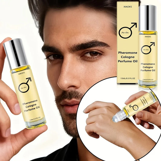 Men's Pheromone Cologne Essential Oil—Men's Cologne with Woody Fragrance, Long-Lasting Scent, Roll-On Design, Lightweight, Portable