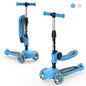 Sejoy Kick Scooter for Kids with 3-Wheeled Adjustable Lean-to-Steer Handlebar Foldable Seat - Sit or Stand Ride with Brake