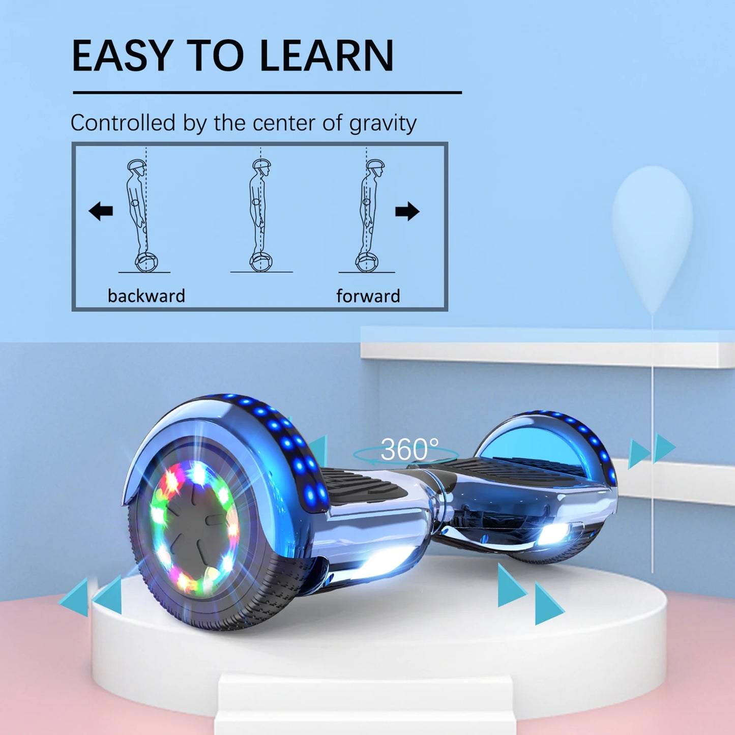 RCB KIDS Hoverboard Two Wheel Self Balancing Scooter 6.5" with Bluetooth Speaker LED Lights Ride On Toy Gift for Kids & Adults