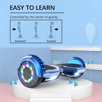 RCB KIDS Hoverboard Two Wheel Self Balancing Scooter 6.5" with Bluetooth Speaker LED Lights Ride On Toy Gift for Kids & Adults