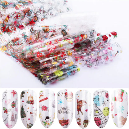 16Pc Holographic Nail Foil Set Starry Transfer 20*4cm Sticker Laser Flowers Leopard Mix Design Decal DIY Nail Art Decoration