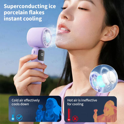 Ice Cooling Handheld Fan 199 Speeds Turbo Portable USB Desk Fan Foldable / Hangable for Outdoor Fast Chill Ice Compress