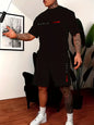 2025 New Men's Summer Round Neck Short Sleeve Suit Outdoor Sports Breathable Comfortable Shorts Suit Letter Print Casual Suit