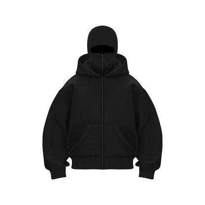 Men and women Balaclava Y2K Gothic Harajuku winter new item double hooded sweatshirt men's hooded mask zipper sportswear