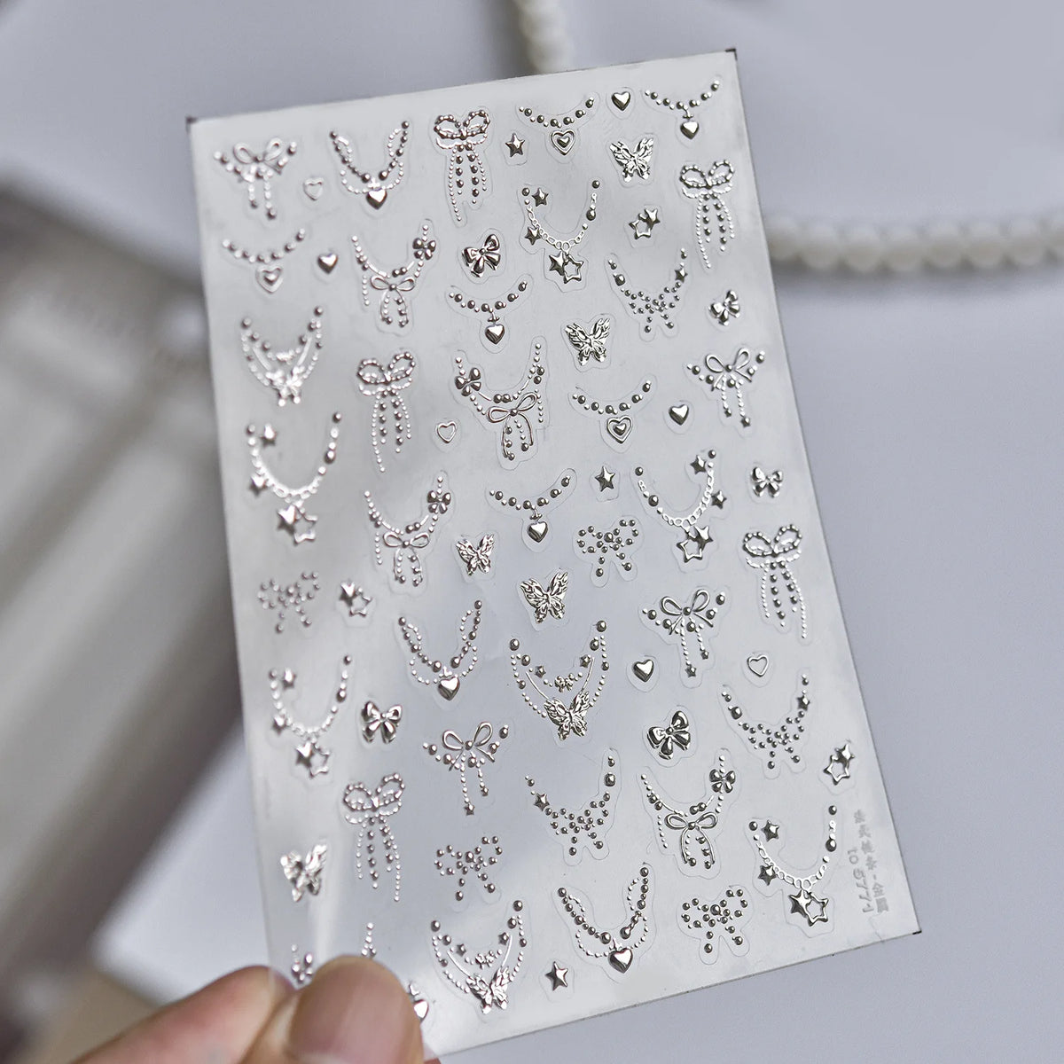 Shell Light Nail Stickers Small Fresh White Bow Ribbon Nail Charms Stickers Self Adhesive Nails 3D Decorations Parts DIY Decals
