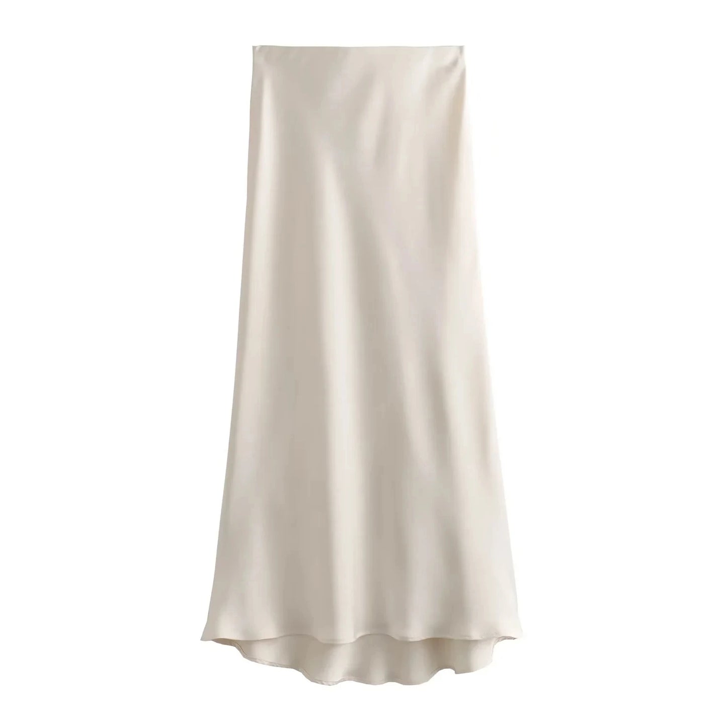 KONDALA Vintage Satin Solid Long Skirts Women High Waist Elastic Silky Skirts Fashion 2025 Spring Elegant Straight Skirts