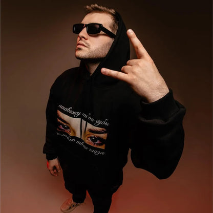 Harajuku Oversized Streetwear Pullover Men's Hoodies Eyes Graphic Print Hooded Sweatshirt Hip Hop Aesthetic Tops Goth Y2k Winter