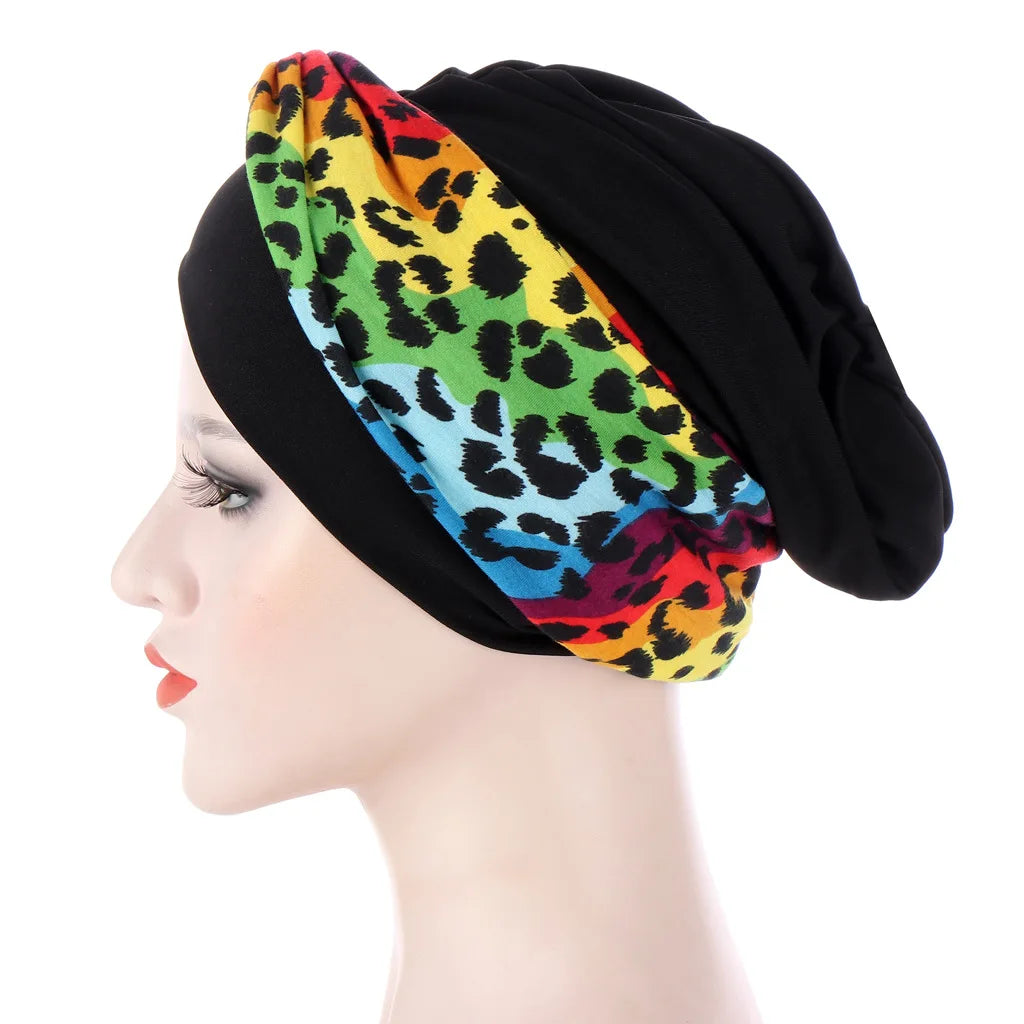 Trendy Print Women Muslim Hijab Caps Wrap Head Indian Turban Bonnet Fashion Headdress Islamic Clothing Accessories
