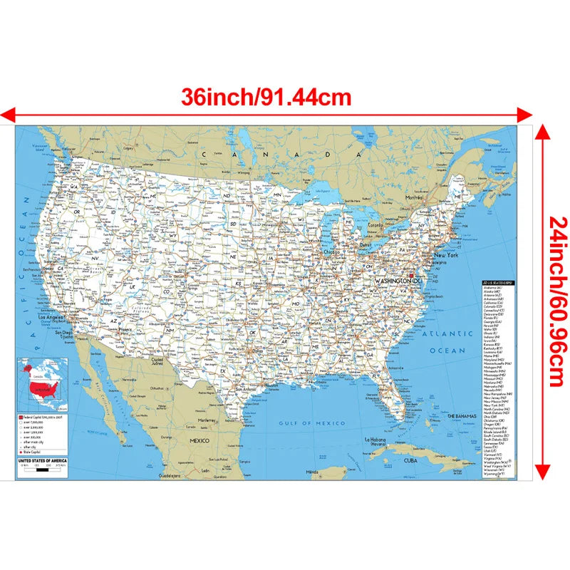 English Map USA Map Road Map Canvas Painting Living Room Home Decoration Children School Supplies