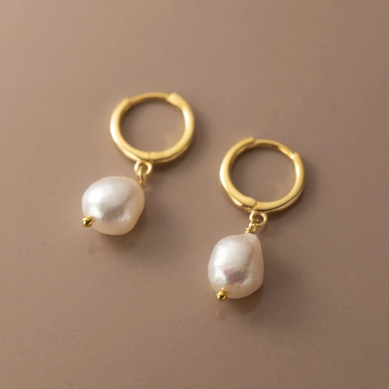 Modian 925 Sterling Silver Baroque Pearl Ear Buckles For Women Trendy Bright Simple Hoop Earrings Fine Jewelry Luxury Gift