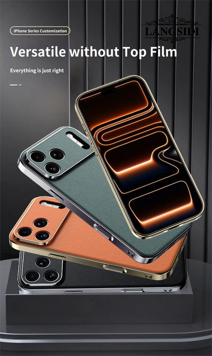 LANGSIDI Luxury Leather Phone Case for iPhone 17 16 15 Pro Max Air 17Pro 16Pro Full Lens Protection Back Cover