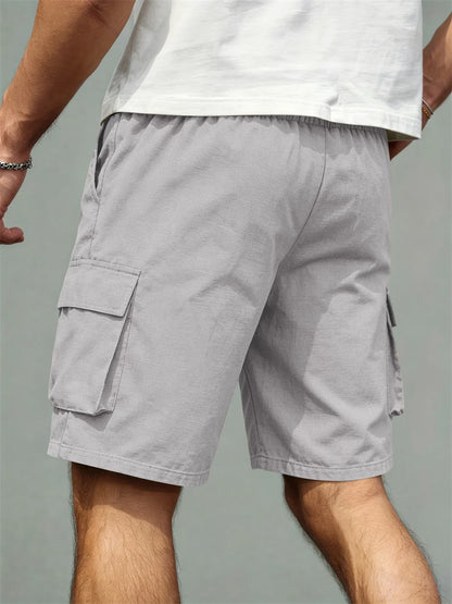 2026 Men's loose linen straight-leg pants, casual multi-pocket work shorts, high-end men's shorts, drawstring daily work shorts