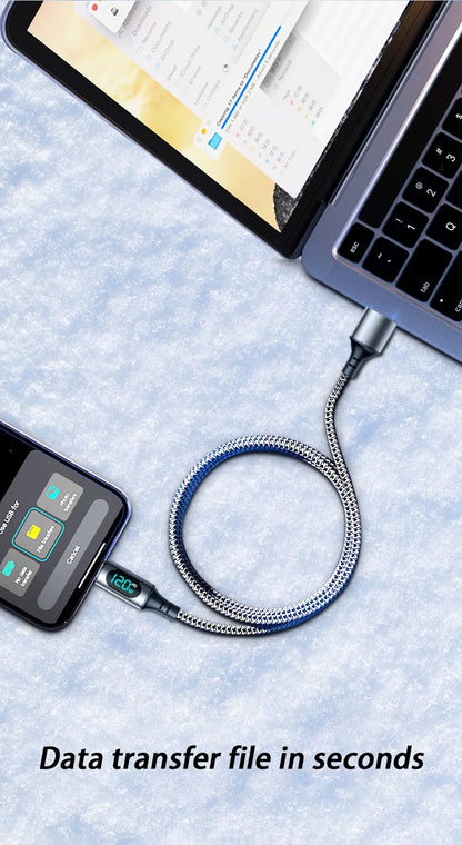 120W Cable Dual Digital Display Cable PD Fast Charging Highspeed Data Transfer USB Type C To Type-C Cable For Phone Macbook iPad