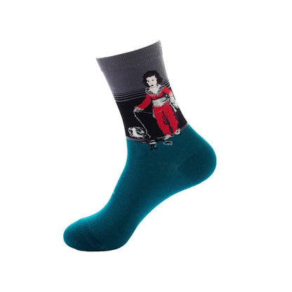 1 Pair Van Gogh Starry Night Cotton Socks Women Men Mona Lisa Oil Painting Retro-classical Series Skateboard Casual Couple Socks